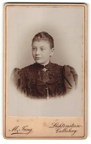 Fotografie M. Jung, Lichtenstein-Callnberg, Portrait Fräulein in festlicher Kleidung