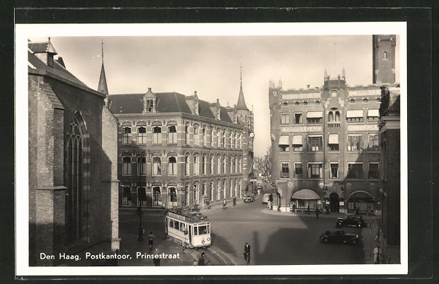 ak den haag, postkantoor, prinsestraat mit strassenbahn nr. 8475563