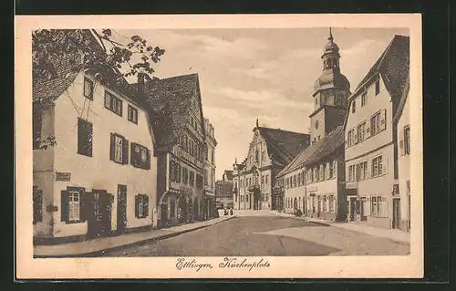 AK Ettlingen, Kirchenplatz mit Bäckerei
