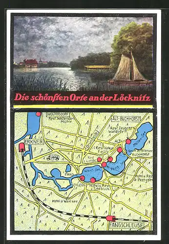 AK Erkner, Landkarte mit den schönsten Orten an der Löcknitz