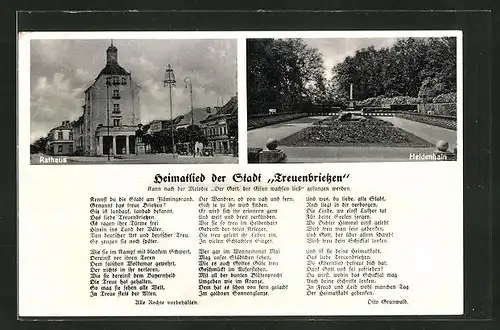 AK Treuenbrietzen, Heimatlied der Stadt "Treuenbrietzen", Heldenhain, Rathaus