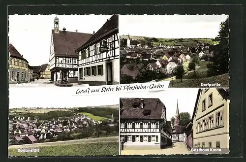 AK Stein / Baden, Rathaus, Gasthaus Krone und Ortspanoramen