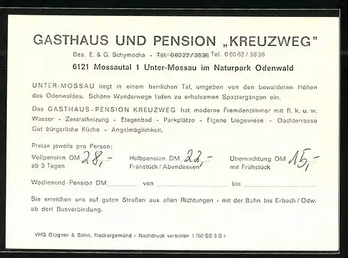 AK Unter-Mossau, Partie am Gasthaus-Pension Kreuzweg, Innenansichten Speiseraum, Ortspartie