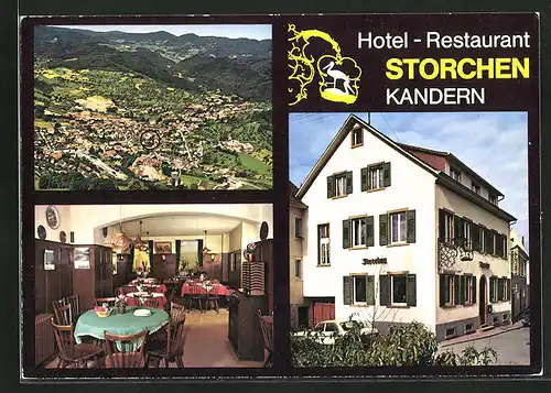 AK Kandern, Partie am Hotel Restaurant Storchen, Innenansicht Gastraum, Ortspartie