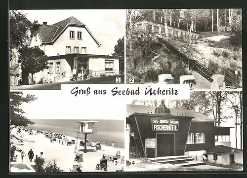 AK Ückeritz, Café Fischerhütte, Strand, Ratscafé