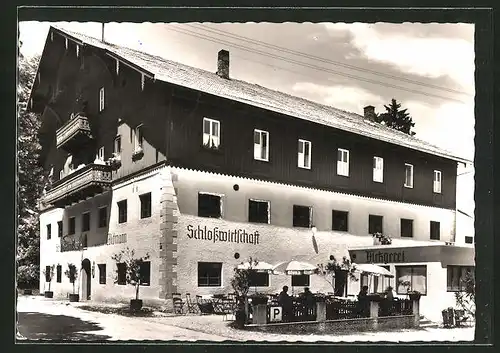 AK Brannenburg / Obb., Strasse an der Schlosswirtschaft mit Metzgerei