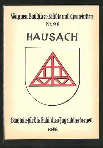 AK Hausach, Stadtwappen, Baustein für die Badischen Jugendherbergen 10 Pf.