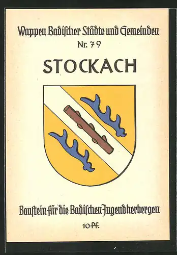 AK Stockach, Stadtwappen, Baustein für die Badischen Jugendherbergen 10 Pf.