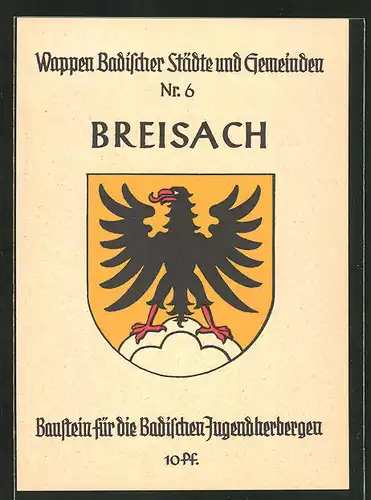 AK Breisach, Stadtwappen, Baustein für die Badischen Jugendherbergen 10 Pf.