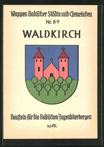 AK Waldkirch, Stadtwappen, Baustein für die Badischen Jugendherbergen 10 Pf.