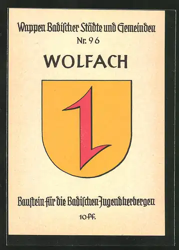 AK Wolfach, Stadtwappen, Baustein für die Badischen Jugendherbergen 10 Pf.
