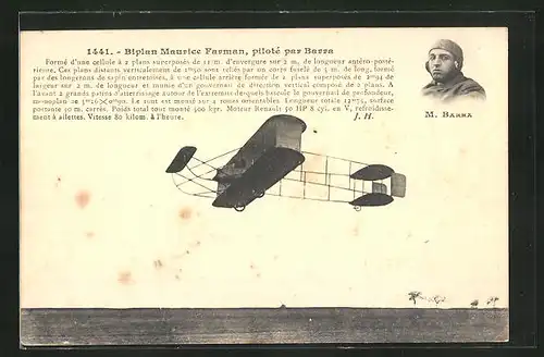 AK Flugzeug-Pioniere, Biplan Maurice Farman, piloté par Barra