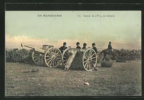 AK En Manoevres, Französiche Soldaten in Uniform mit Kanonen, Artillerie
