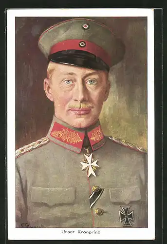 Künstler-AK Kronprinz Wilhelm von Preussen in Uniform mit Eisernem Kreuz