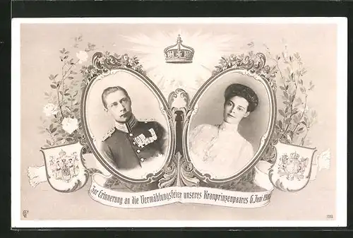 AK Erinnerung an die Vermählungsfeier des Kronprinzenpaares 6.Juni 1905