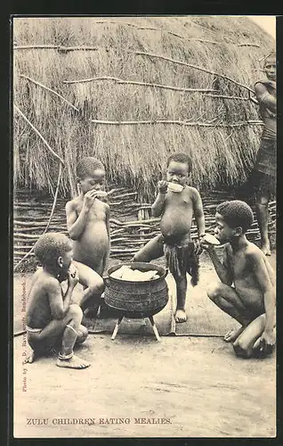 AK Zulu Children eating Mealies, Kinder aus Südafrika beim Essen