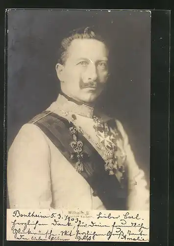AK Kaiser Wilhelm II., Deutscher Kaiser in Uniform