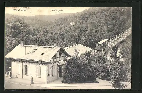 AK Wiesbaden, Blick auf die Talstation der Nerobergbahn