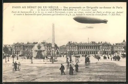 AK Paris, Französischer Zeppelin "Clément-Bayard" über der Place de la Concorde