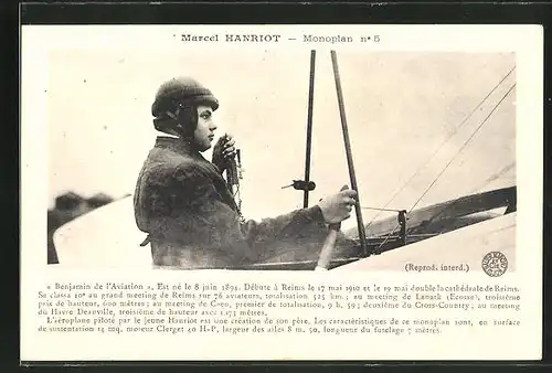 AK Pilot Marcel Hanriot in seinem Flugzeug "Monoplan No 5"