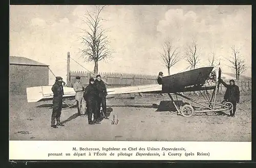AK Courcy, M. Bechereau vor dem Start mit seinem Deperdussin-Flugzeug