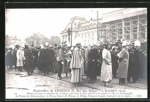AK Funerailles de Leopold II. Roi de Belges 1909, Roi Albert, le Prince de Hohenzollern & Henri de Prusse