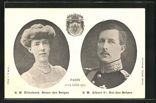 AK Elisabeth, Reine des Belges & Albert Ier, Roi des Belges, 12-15 Juillet 1910 Paris