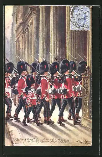 Künstler-AK Harry Payne: The Bank Guards, the Coldstream Guards entering the Bank of England