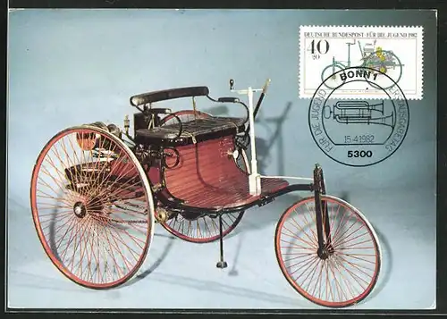 Maximum-AK Benz-Patent-Motorwagen 1886, Dreirad, dreirädriges Velocipet mit Motor, Auto