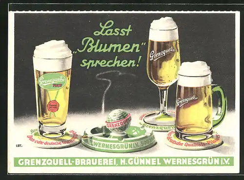 AK Brauerei-Werbung, Grenzquell-Brauerei, Bierkrüge