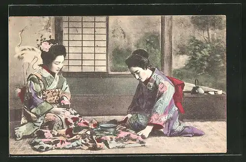 AK Zwei Japanerinnen in Kimonos, Geishas