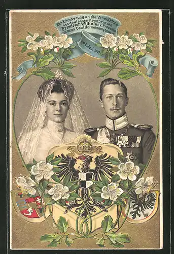 Präge-AK Vermählung des Kronprinzen Wilhelm von Preussen mit Kronprinzessin Cecilie, 6.6.1905