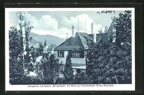 AK Pommelsbrunn / Fränk. Schweiz, Wengleis Landhaus Bringfriede mit Blick auf Eschenbach