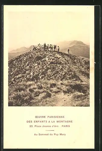 AK Oeuvre Parisienne des Enfants a la Montagne, Au Sommet de Puy Mary, Kinderfürsorge