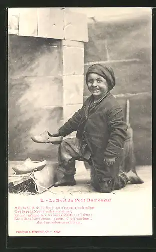 AK 2. Le Noel du Petit Ramoneur, kleiner Schornsteinfeger mit Holzschuhen