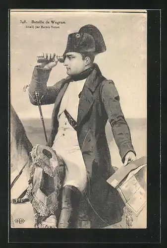 AK Bataille de Wagram, Napoleon mit Fernrohr auf einem Pferd sitzend