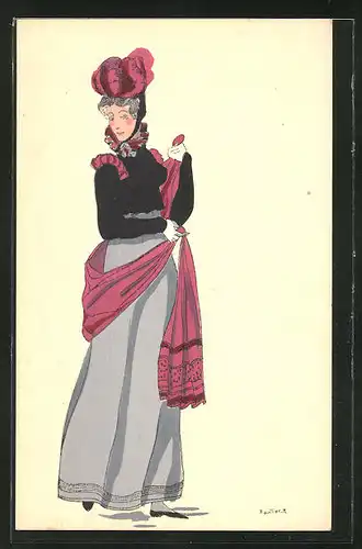 Künstler-AK Histolre du Costume Francais, Empire 1810, Dame im Kleid