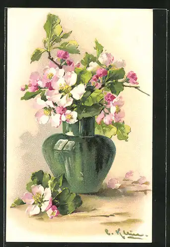 Künstler-AK Catharina Klein: hübsche Blumen in einer grünen Vase