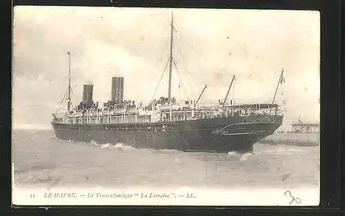 AK Passagierschiff "La Lorraine" in der Seitenansicht auf See