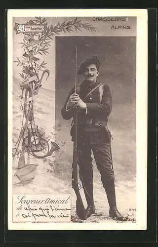 AK Chasseur Alpins, französ. Alpenjäger, Portrait mit aufgepflanztem Seitengewehr