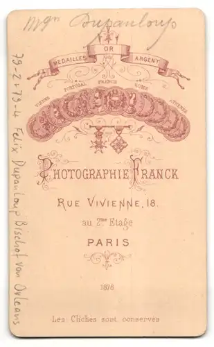 Fotografie Atelier Franck, Paris, Portrait Felix Dupanloup Bischof von Orleans