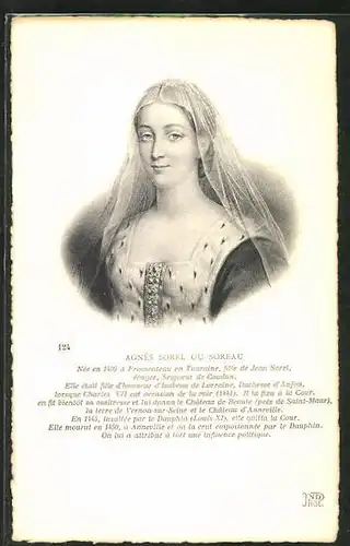 AK Agnès Sorel ou Soreau von Frankreich