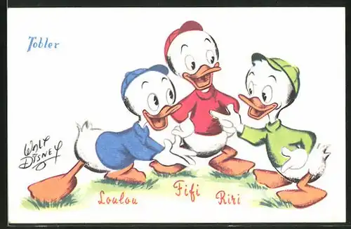 AK Donald Ducks Comic-Neffen Tick, Trick und Track, auf französisch Loulou, Fifi und Riri