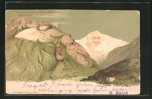 AK Berg mit Gesicht, Berggesichter von einem Mann und in der ferne eine Frau, Killinger Nr. 104