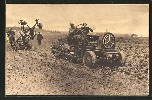 AK Pflügen des Feldes mit Halbketten-Traktor