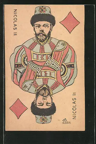 AK Zar Nikolaus II. von Russland als Karo König beim Kartenspiel