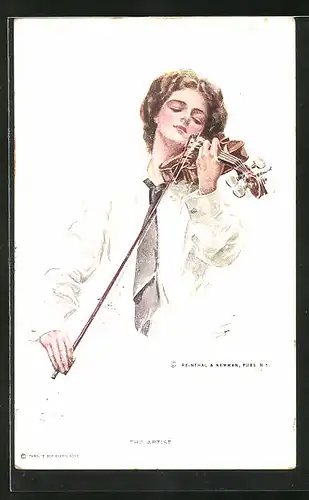 Künstler-AK Harrison Fisher: Junge Frau spielt auf der Geige
