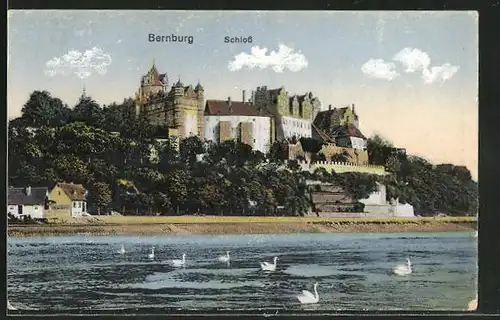 AK Bernburg a. d. Saale, Blick auf das Schloss vom Wasser aus gesehen