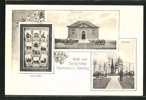 AK Dennewitz, Gedenkhalle, Gedenktafel, Kriegerdenkmal