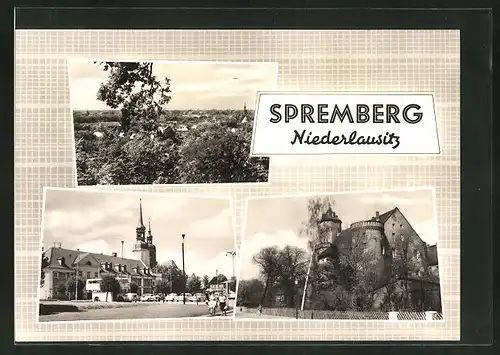 AK Spremberg, Ortsansicht, Blick auf Kirche und Burg